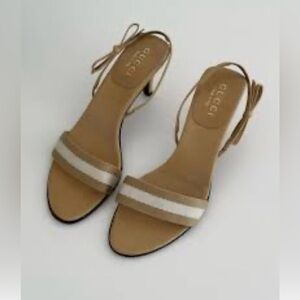 Gucci vintage tan/white heeled sandal. Size 37.5. Worn twice-excellent condition